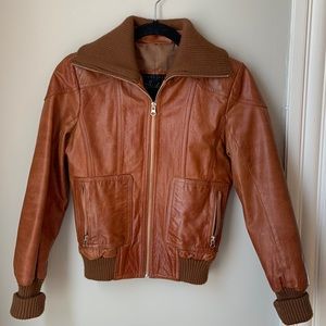 Brown Leather Bomber Jacket - Argentine One of a Kind